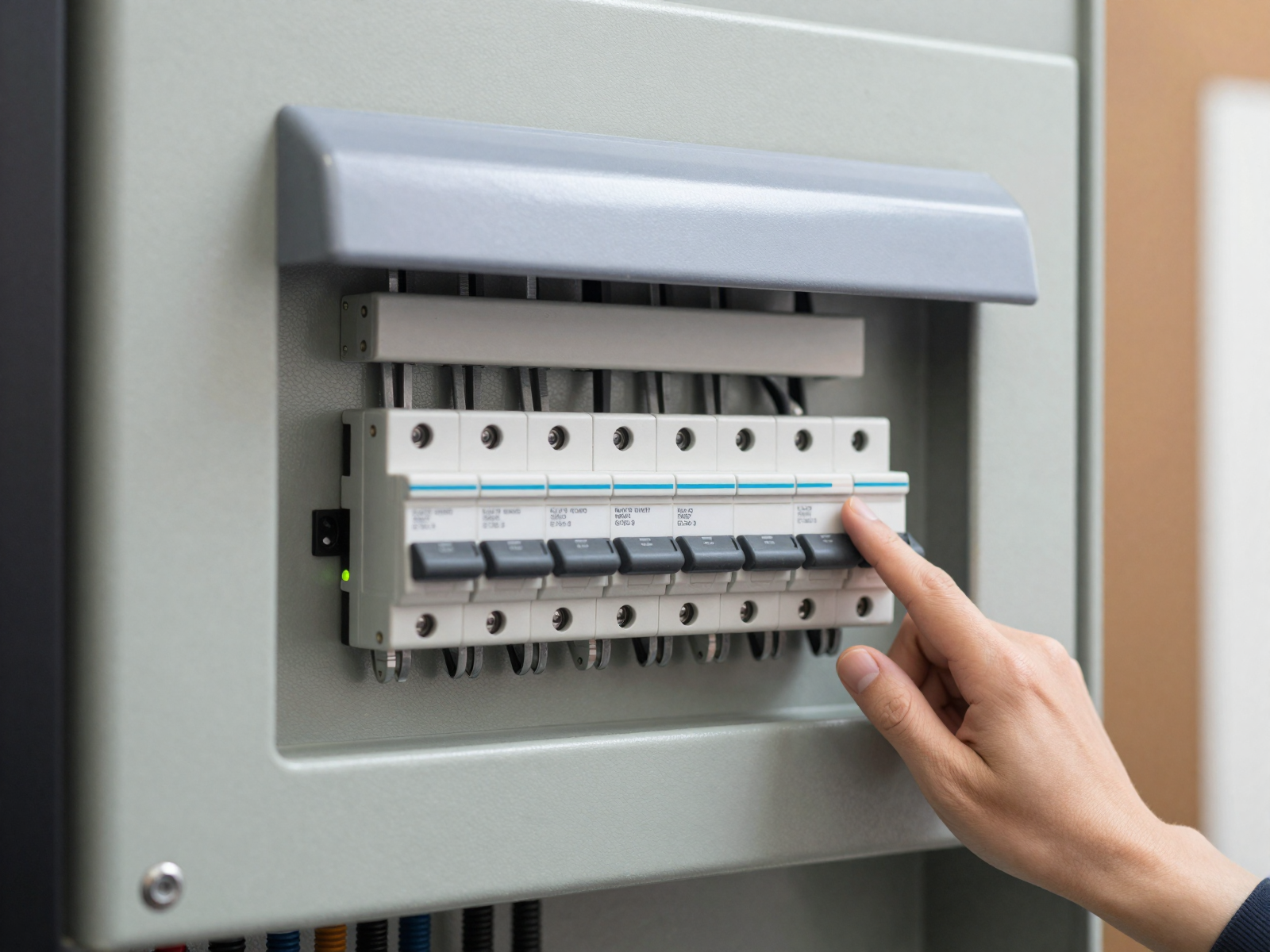Professional electrical panel installation with safety covers and labeled circuit breakers